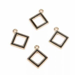 🔴 5 for $10 ONE Black Gold Diamond Shaped Pendant Zinc Alloy Enamel